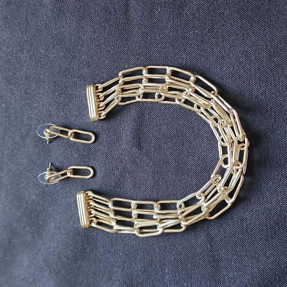 Bracelet & Earrings Set - Gold Color Chain Links. NEVER USED.